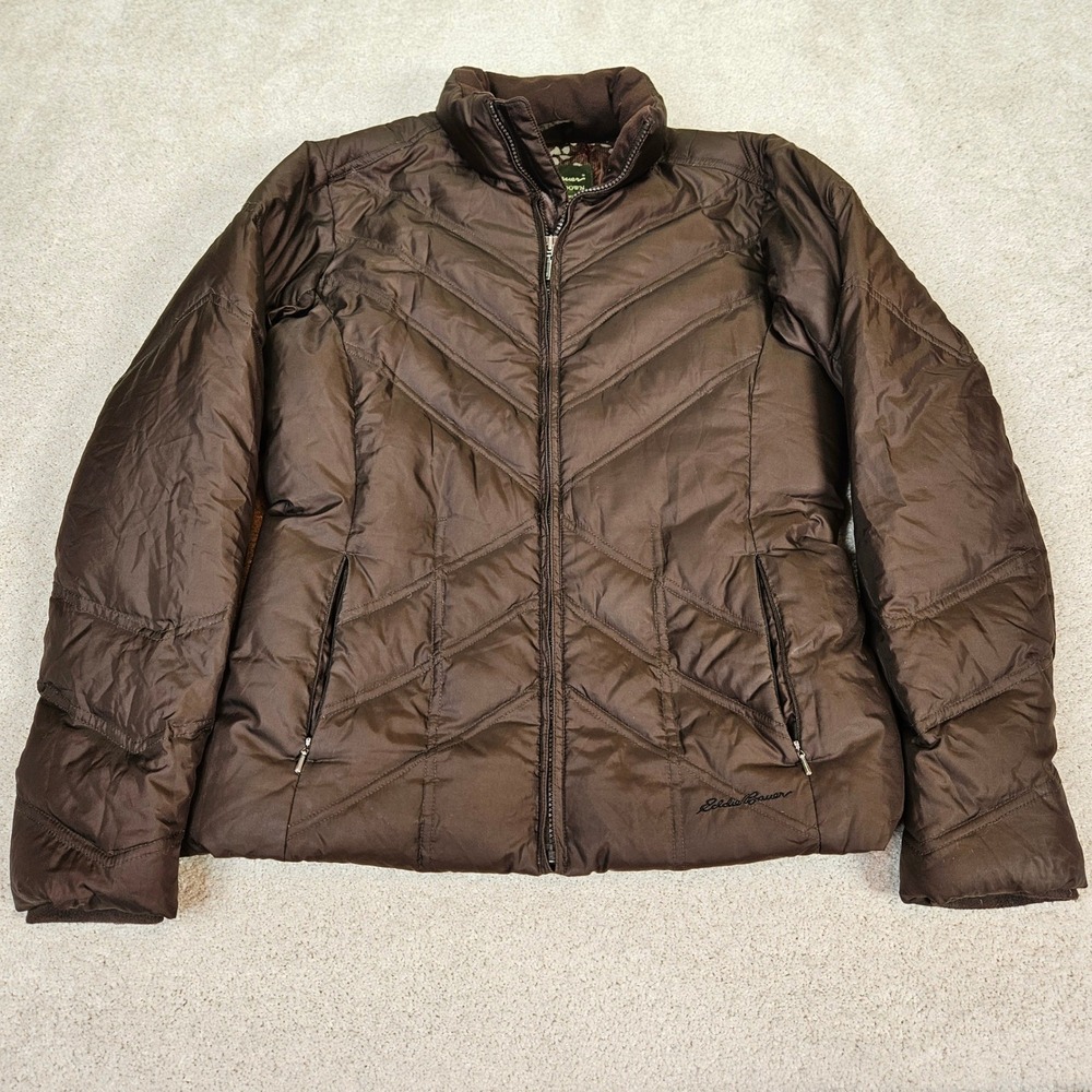 Eddie Bauer Womens Quilted Down Puffer Coat Brown Zip‎ Premium Goose Down Size S